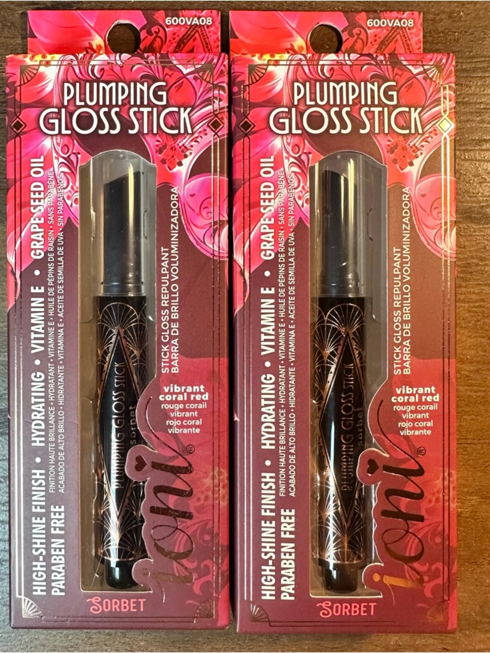 Ioni Veil Of Allure Plumping Lipgloss~Sorbet (Vibrant Coral Red)~High Shine 2pc